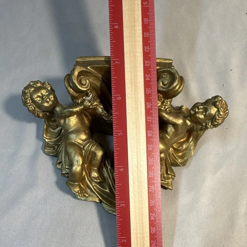 Gold Tone Metal Cherub Angel Wall Shelf Bracket Decor 3D Rococo 6.5in